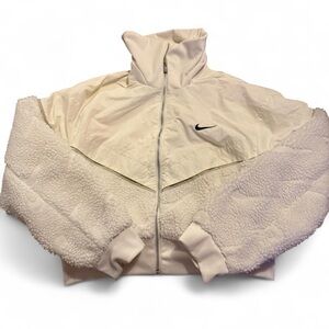 Nike Cropped Sherpa Fleece Jacket Cream Full Zip Swoosh Size M